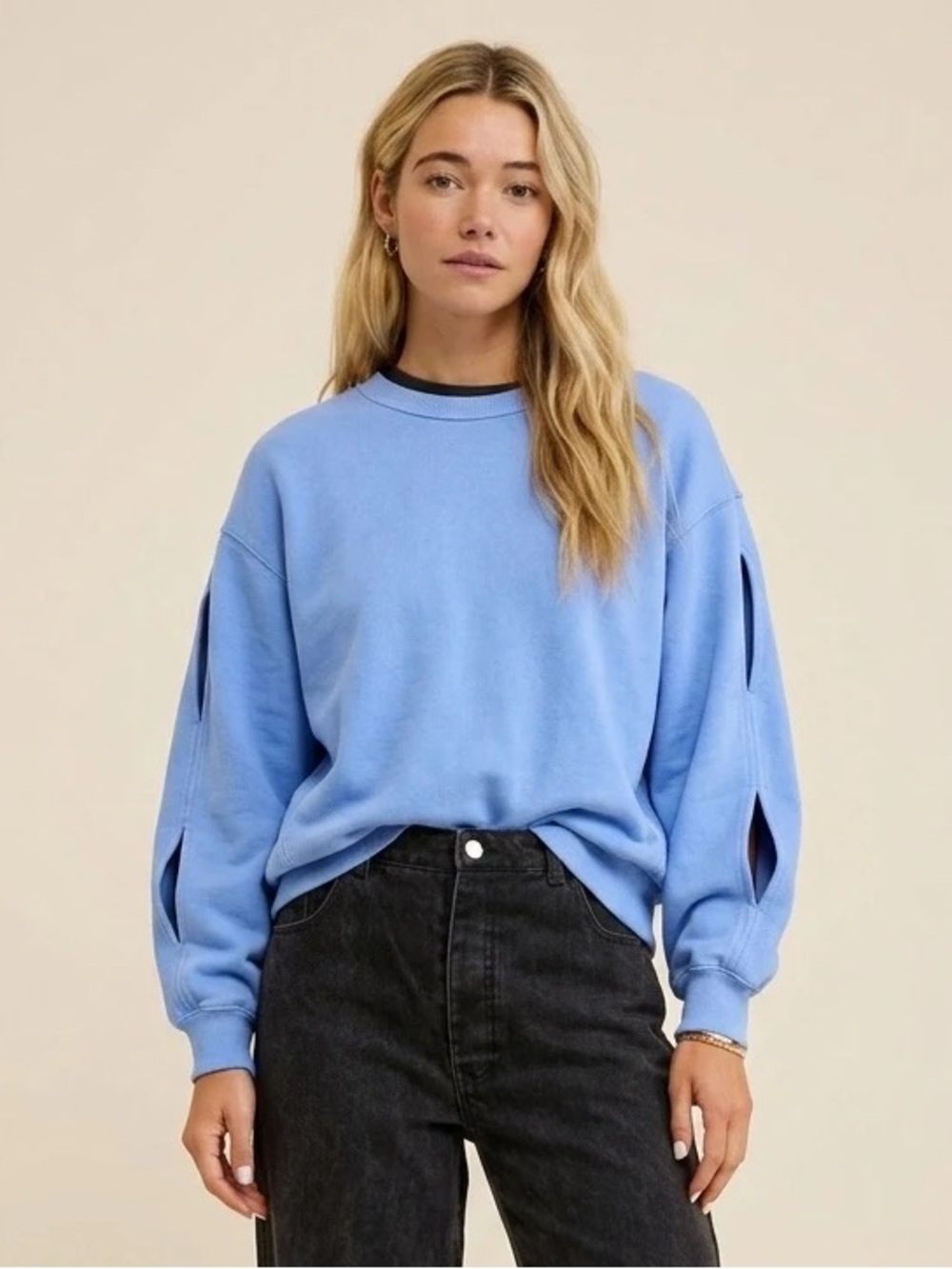 Aerie Très Chic Crewneck Sweatshirt in Dream Blue | Medium